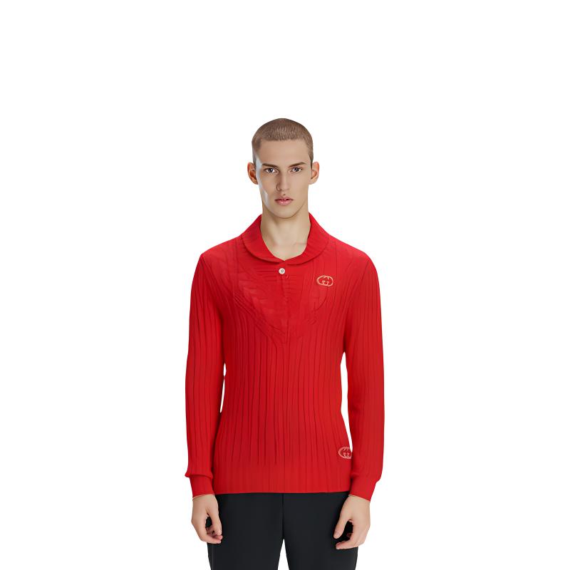 GUCCI Sweaters Men's Red Lapel Moderate Other 706747-XKCKH-6509