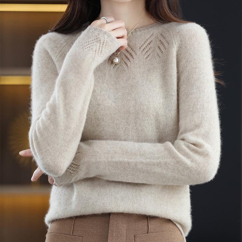 Sleeved Round Neck Sweater with Shoulder Sleeves Women's Autumn and Winter Loose Hollow Pullover Fashionable and Versatile Knit Sweater