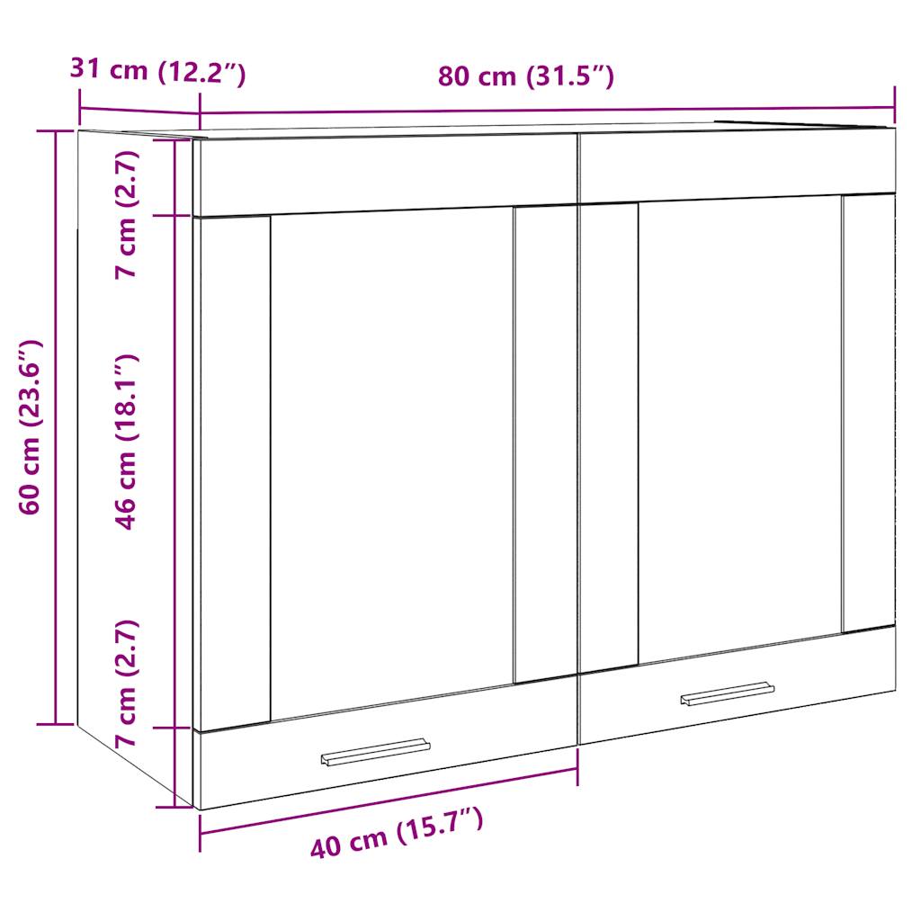 Lyon Wall Mounted Glass Cabinet In Artisan Oak Finish 80 X 31 X 60 Cm Engineered Wood