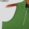 INCERUN Men Zip-up Mockneck Sleeveless Solid Color Summer Casual Tank Tops