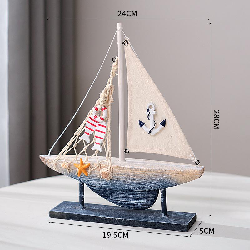 

Mediterranean Style Small Boat Decoration Wooden Sailboat Model Small Ornaments Creative Handicraft Boat Model Room Decoration