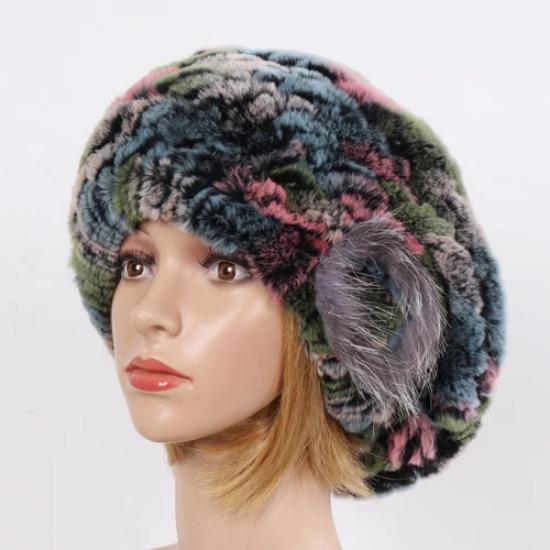 New Real Rex Rabbit Fur Hat Women Knitted Natural Real Rex Rabbit Fur Beret Caps Ladies Winter Warm Real fur Hats