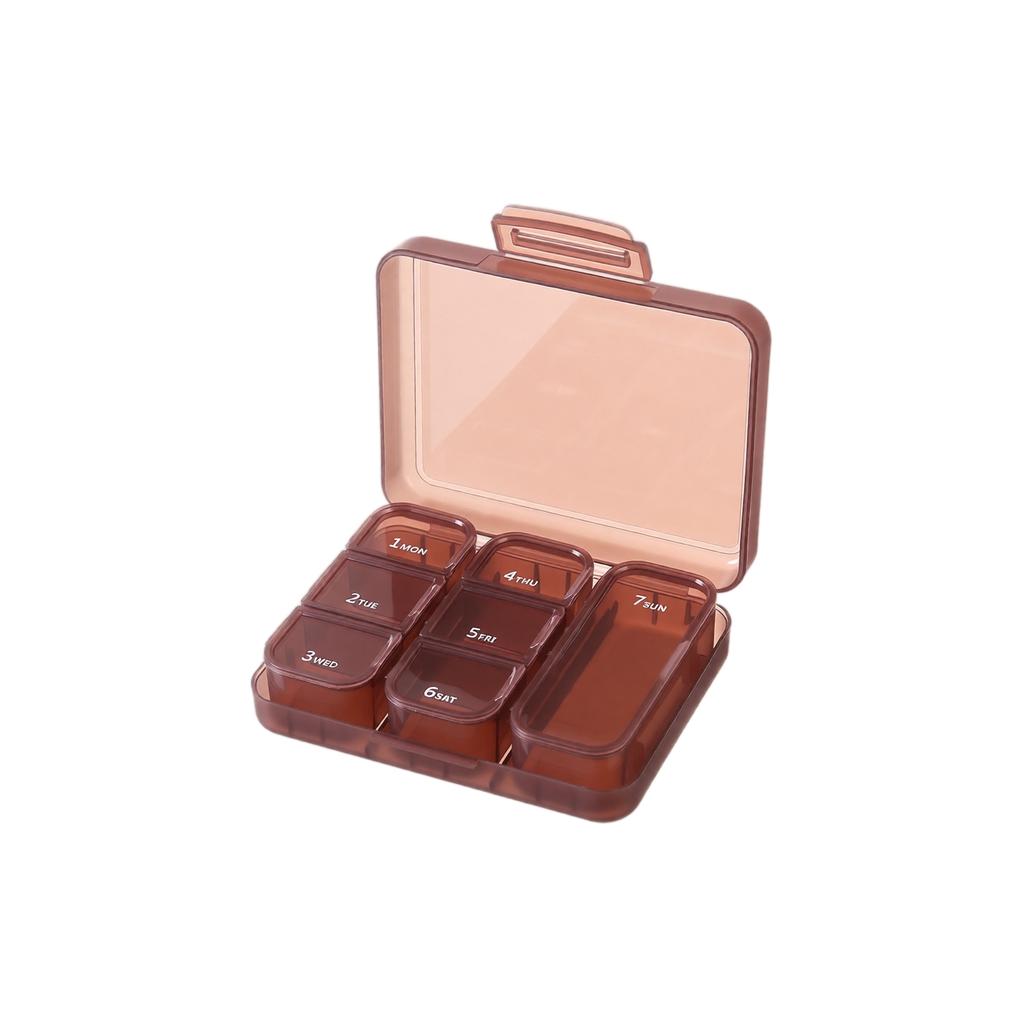 Portable 7 Compartment Pill Organizer Box Small Clear Plastic Medicine Storage Case with Secure Lid for Daily Medication and Vitamins
