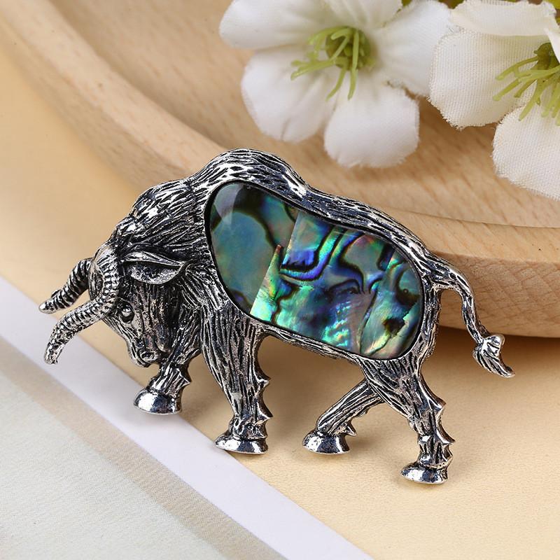 Shell Zodiac Bull Brooch With Embedding Decor For Fashion Accessories