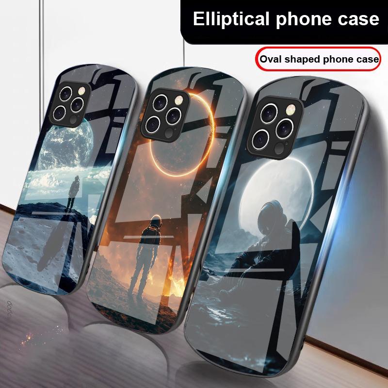 Red Moon Explorer For IPhone 16 Pro Max 15 Pro 14 13 12 Mini 11 XS Max XR 7 8 Plu SE 2022 Elliptical Glass Phone Case