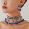 European and American Fashion Popular Jewelry, Retro Ethnic Style Long Fringed Neck Chain Earrings, Temperament Necklace Set