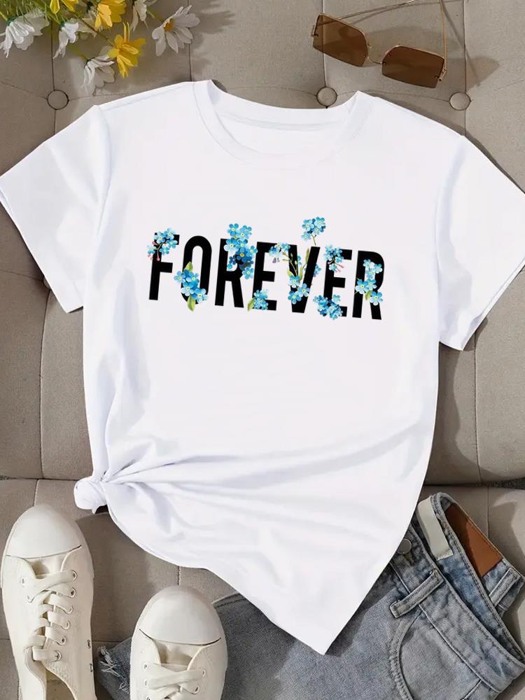 (Asian Size) Flower Love Trend 90s Women Clothing T Shirt Woman Top Fashion Female Short Sleeve Graphic T-shirts Print Tee