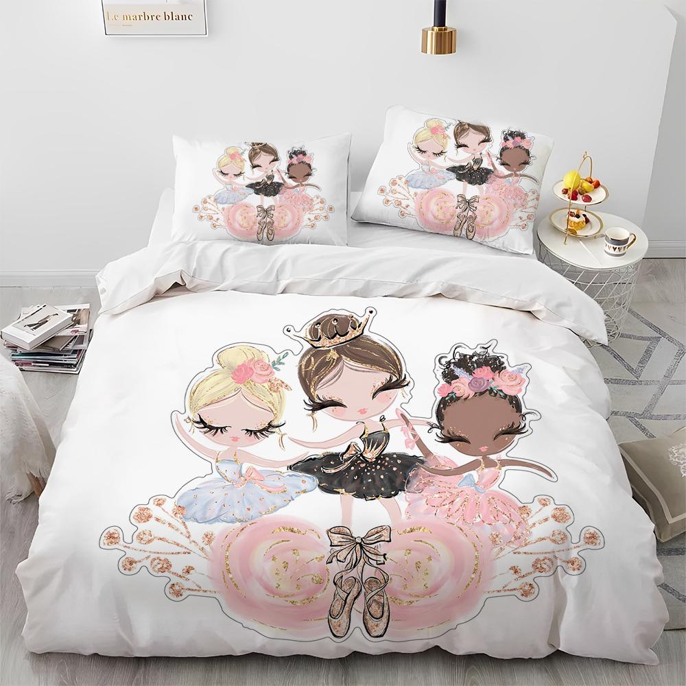 Cartoon Cute Ballet Girl Ballerina Comforter Bedding Set,Duvet Cover Bed Set Quilt Cover Pillowcase,Queen Size Bedding Set Kids