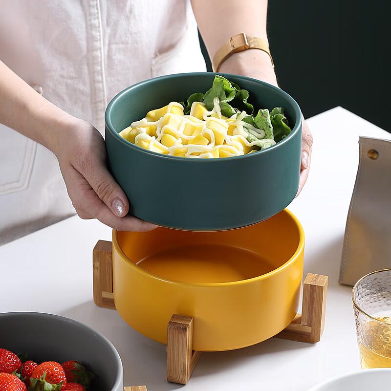 Nordic Creative Ceramic Bowl with Bamboo Stand