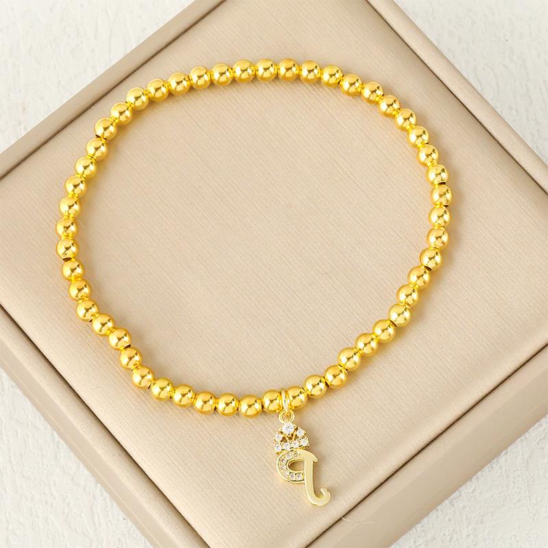 Fashion Round Bead 26 Crown Small Letter Bracelet Copper Plated Micro Inlaid Zircon High-end Jewelry