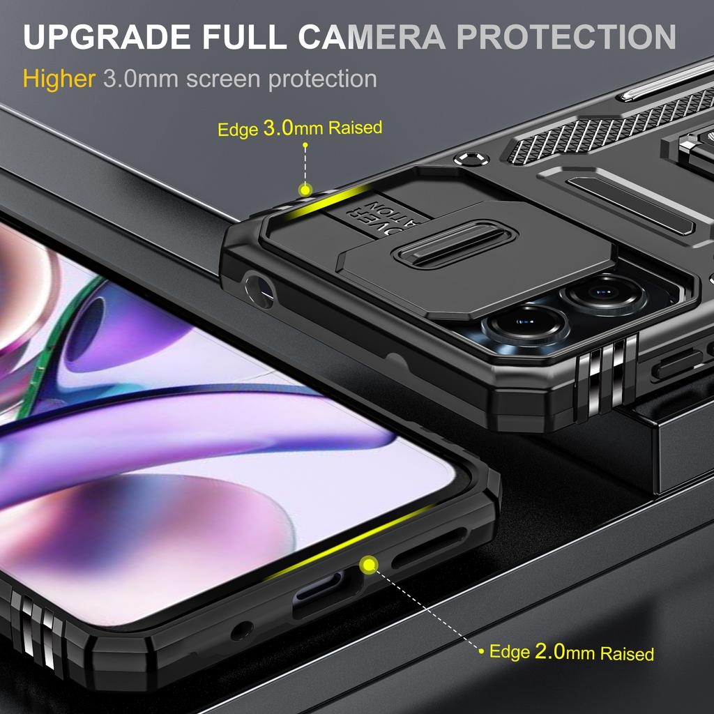 For Motorola Moto G23 4G/G13 4G Armor Series Metal Kickstand Cover Slide Lens Lid PC+TPU Phone Case