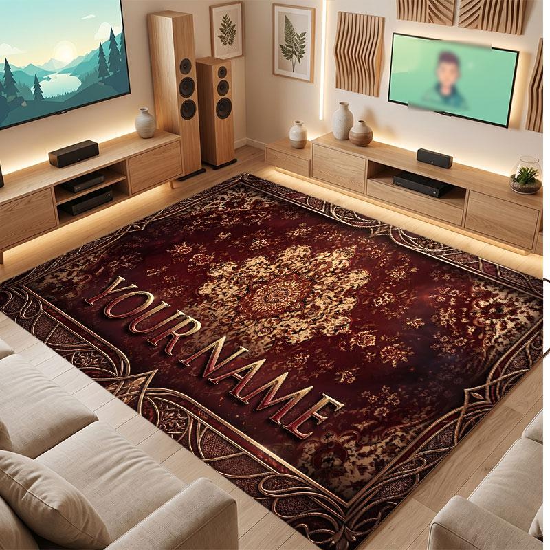 Floral Garden Theme Crystal Velvet Floor Rug Personalized Custom Name Text Warm Carpet Home Decoration