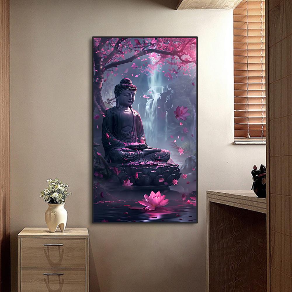 Modern Religious Abstract Buddhism Wall Art Posters and Prints Purple Flowers Buddha statue Canvas Painting Home Decor