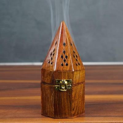 Holz-Lobandan-Agarbatti-Räucherstäbchenbox und Dhoop-Ständer, Aschenfänger, dekorativer handgefertigter Räucherstäbchenhalter