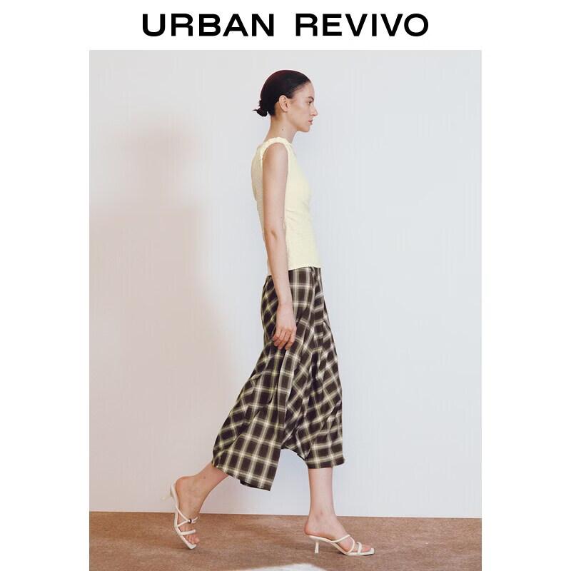 UR Women s Retro Plaid Asymmetrical Midi Skirt XS