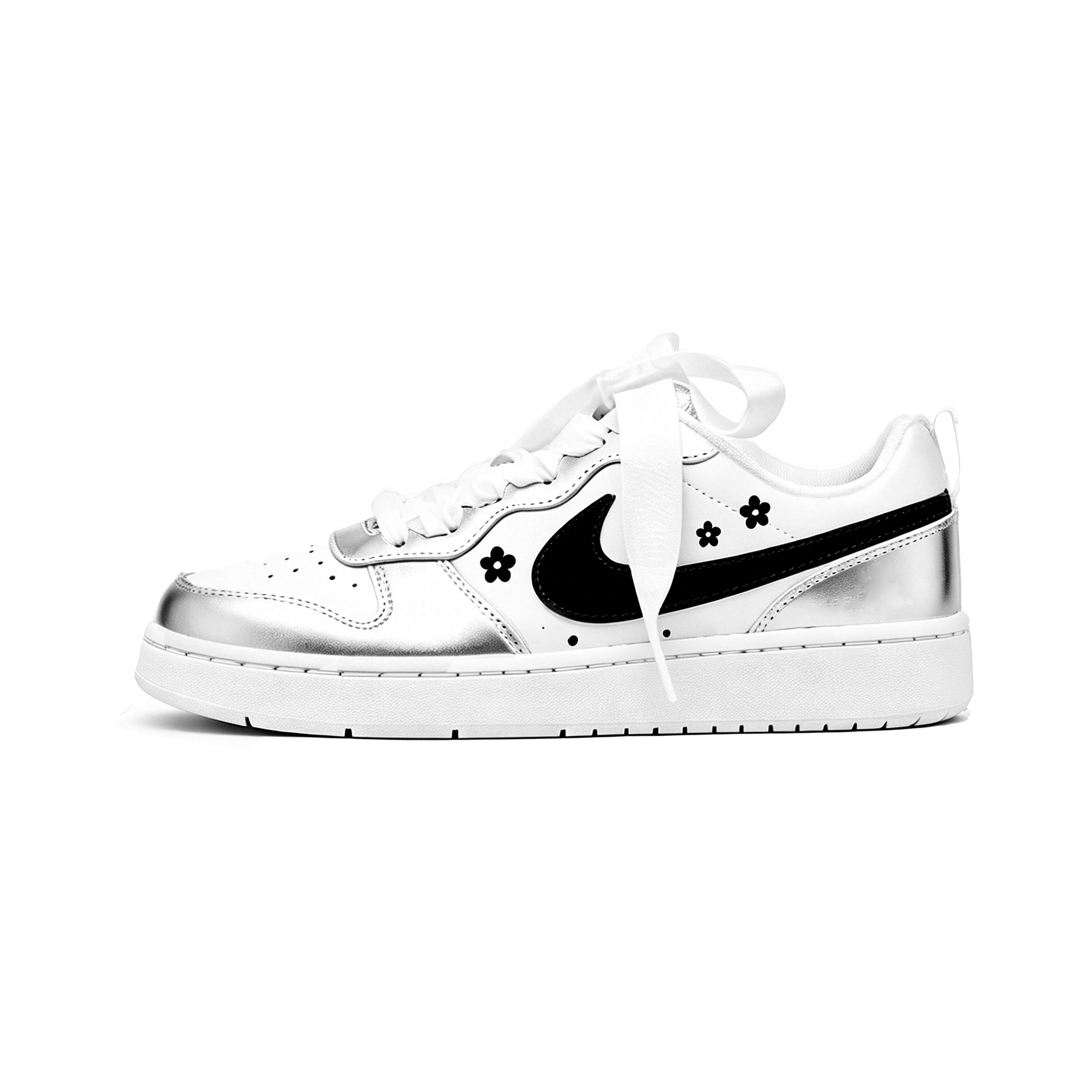 

Nike Court Borough Silver Wing Floral Shadow Synthetic Leather Cushioning Lightweight Low top Skateboard Shoes Women s BQ5448-100(Team2022-) 36