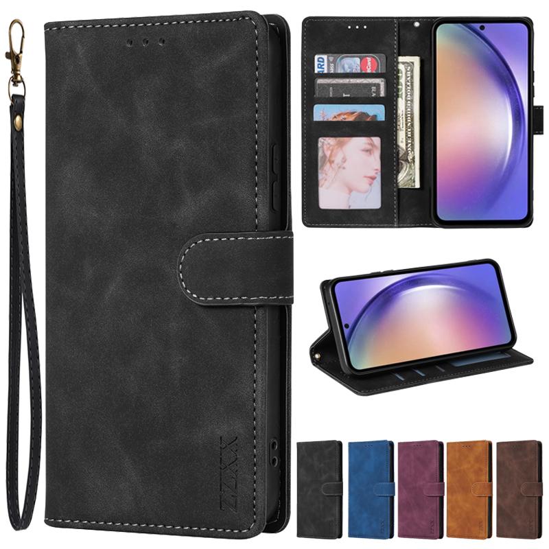 

Wallet With Card Slot Holder Magnetic Flip Leather Case For Samsung Galaxy A05s A06 A12 A13 A14 A15 A16 A26 A35 A36 A54 A55 A56 Galaxy A10&Case & Strap чёрный