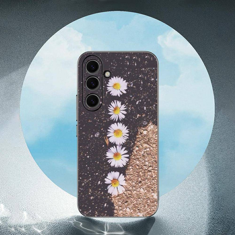 Daisy Flower For Samsung Galaxy S23 S24 S25 Ultra S22 Plus S21 Black Soft Case Waterproof Soft Case