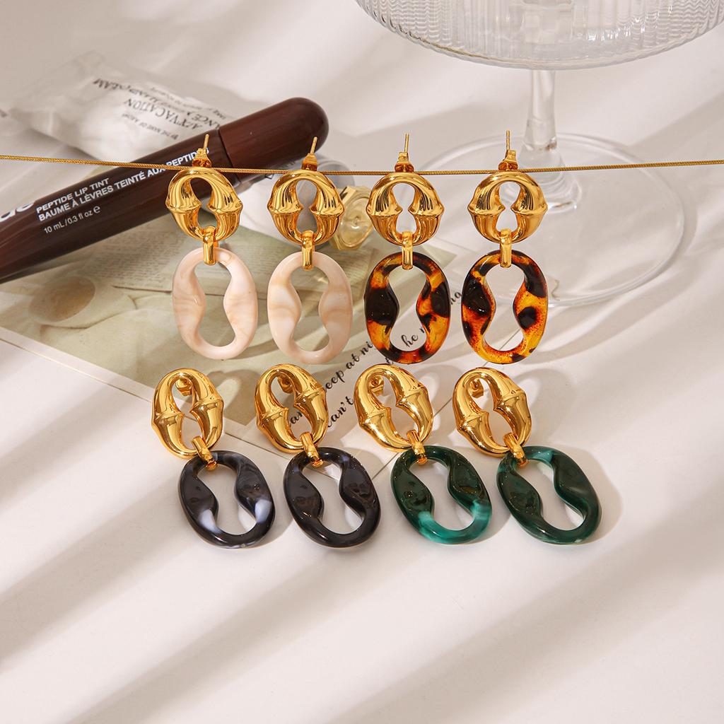 Phoenix Trend Retro Maillard Style Amber Earrings, Unique Vintage Two-tone Spliced Drop Earrings, Titanium Steel Jewelry