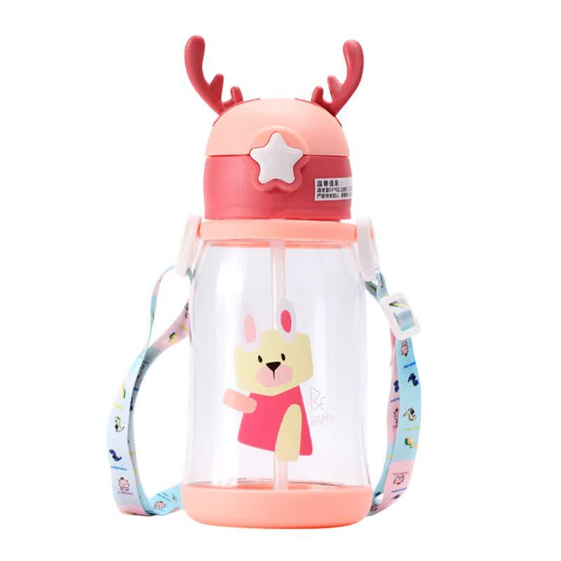 

Kids Cartoon Straw Water Bottle with Strap