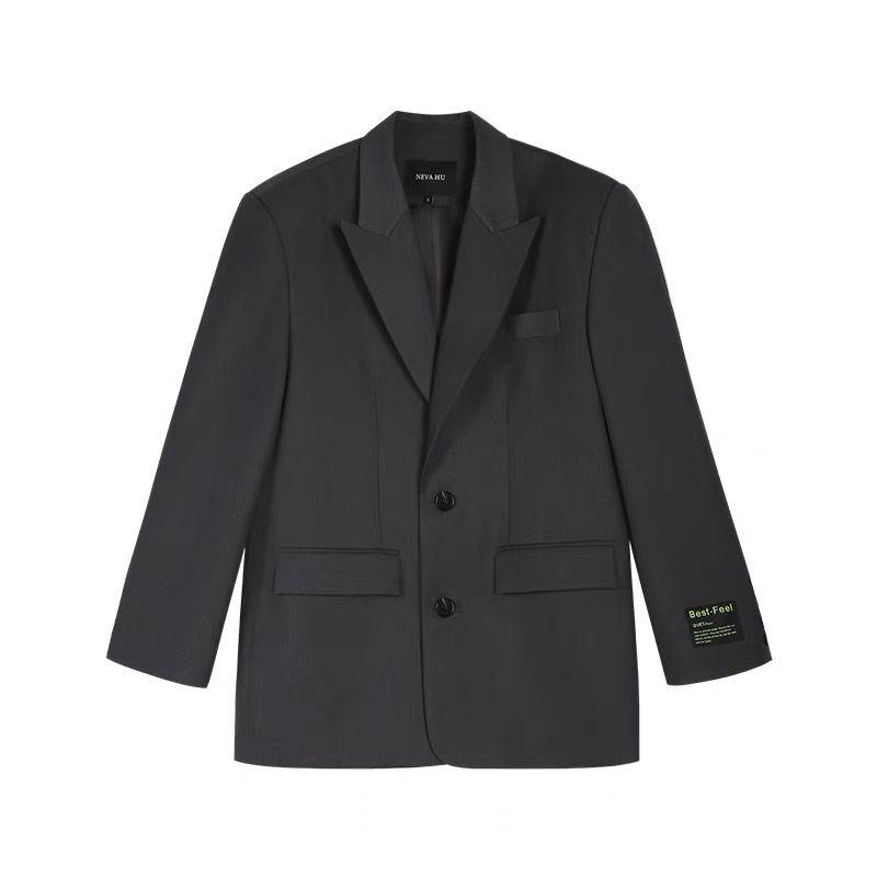 Мода Женский Костюм Пиджак Черный Серый Весна Осень Верхняя Одежда Повседневный Женский Офисный Блейзер Широкие Плечи Лацканы S
