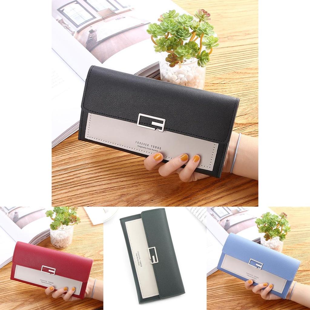 Wholesale 2023 New Korean Style Ladies Wallet Long Three-fold Wallet With Button Multiple Card Slots Coin Pocket