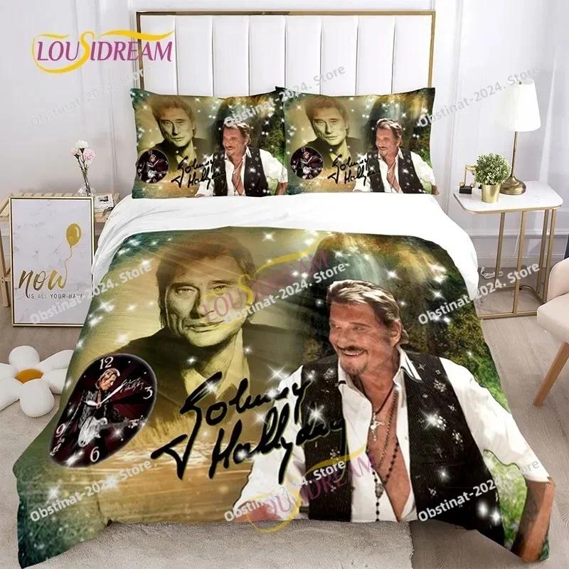 Music Print Duvet Set Johnny Hallyday Full Size Polyester Music Bedding Set DIY Fan Gift Oversized Pillow Cover Quilt Cover