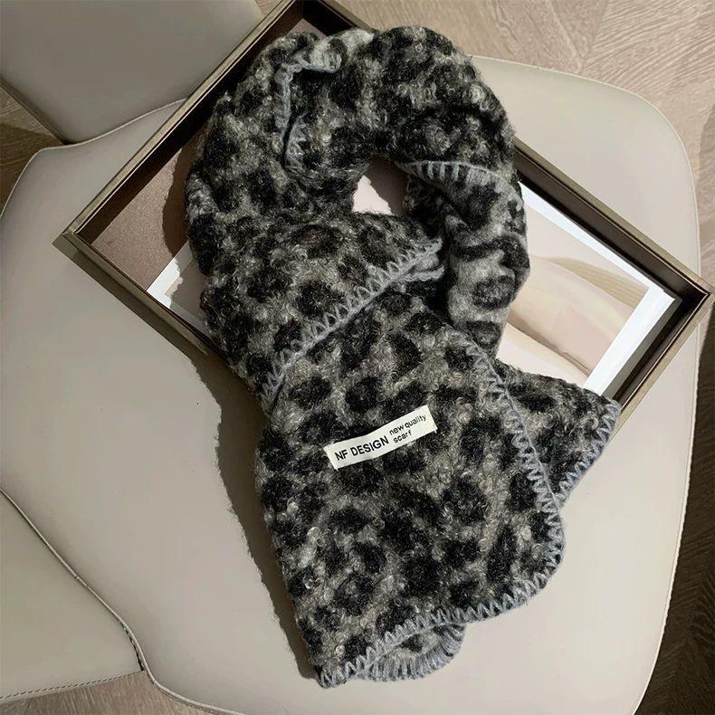 Autumn Winter Leopard Print Long Scarf for Women Girls Winter Warm Cashmere Scarf Korean Fashion Casual Thickened Niche Shawl