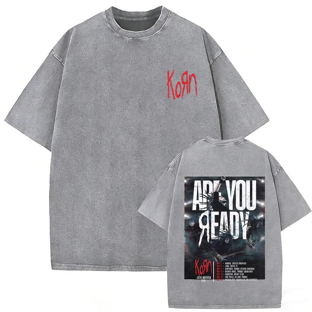 Washed Vintage Rock Band Korn Freak on A Leash Double Sided Print T Shirt Men Gothic Casual Oversized Tees Unisex Summer Tshirt