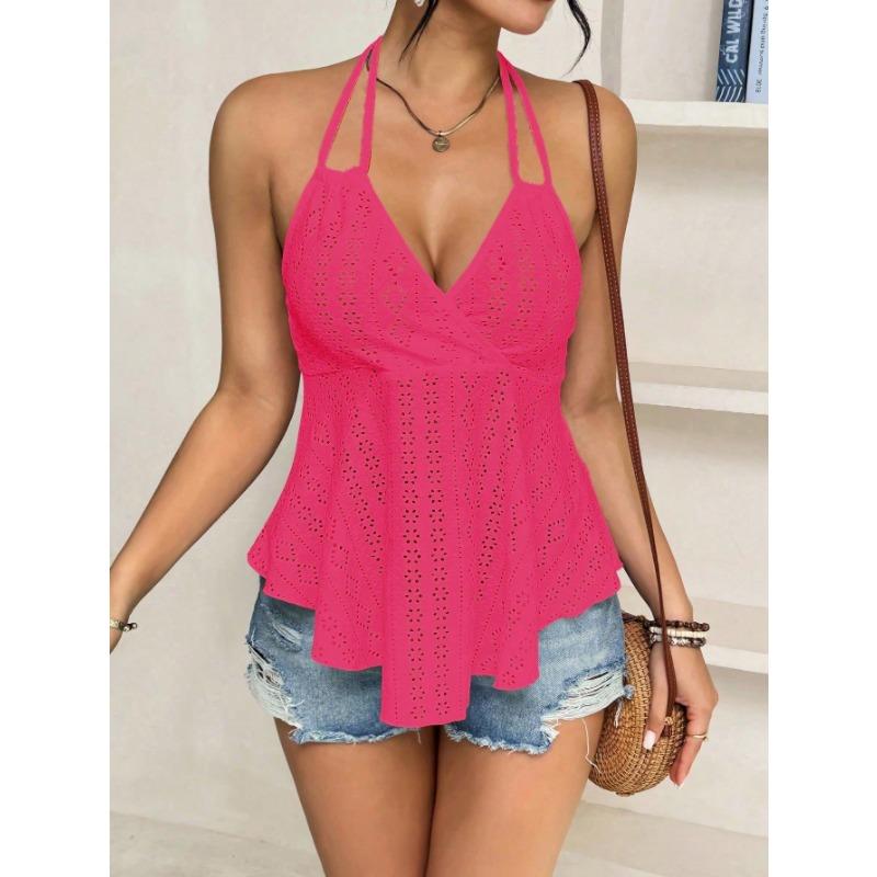 Ready-made Women's Halterneck Suspender Tops Hollow Strappy Vests for Commuting with Style