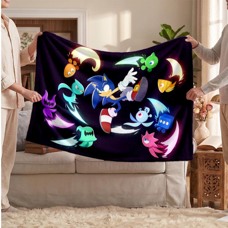 Sonic the Hedgehog Printed Flannel Blanket, Skin Friendly Warm Throw for Indoor Couch Bed Daily Use