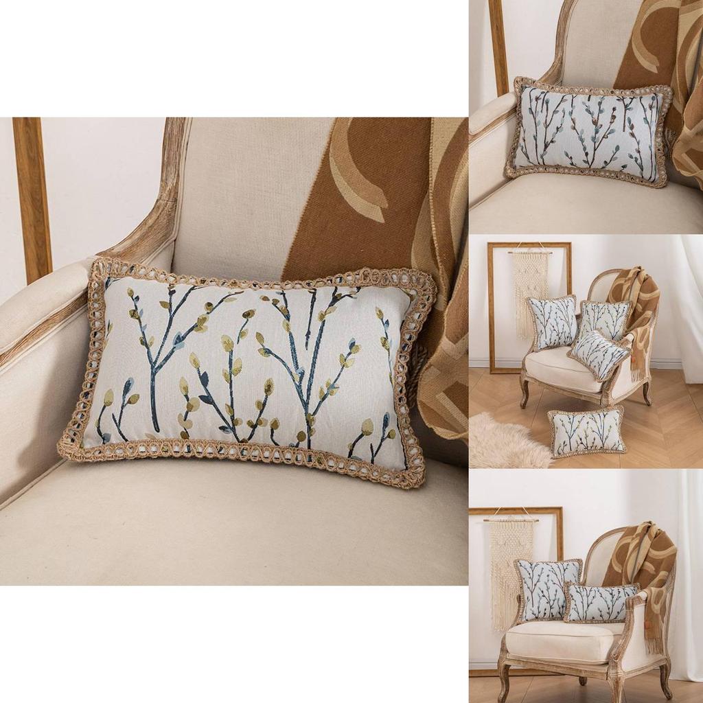 Decorative Living Room Cushion Cover With Floral Weave In Soft Yellow Or Blue For Lounge Decor