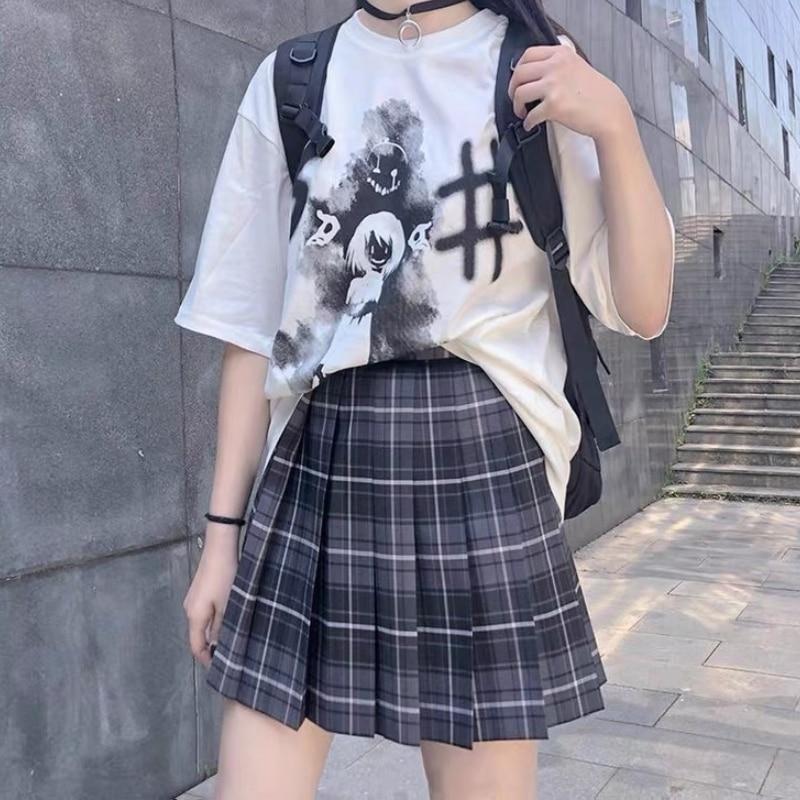 Ekose Etek Kadın Siyah Pileli Mini Etekler Kızlar için Japon okul üniforması Yaz