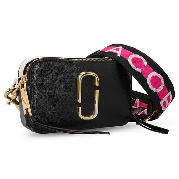 Marc Jacobs Logo Wide Strap Zipper Leather Crossbody Bag Women bags Black M0014146-002