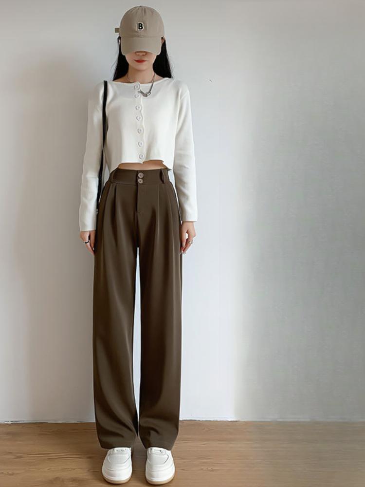 

Брюки от костюма, женские, с драпировкой, с ощущением высокого класса, западные брюки, прямой крой, для невысоких, широкие брюки из ледяного шелка 3XL коричневый