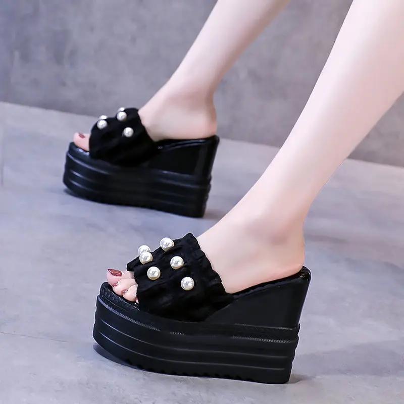 

Fashion High Heels Ladies Slippers Women Casual Wedges Platform Shoes Fashion Open Toe Height Increasing Woman Beach Slide Slippers 39
