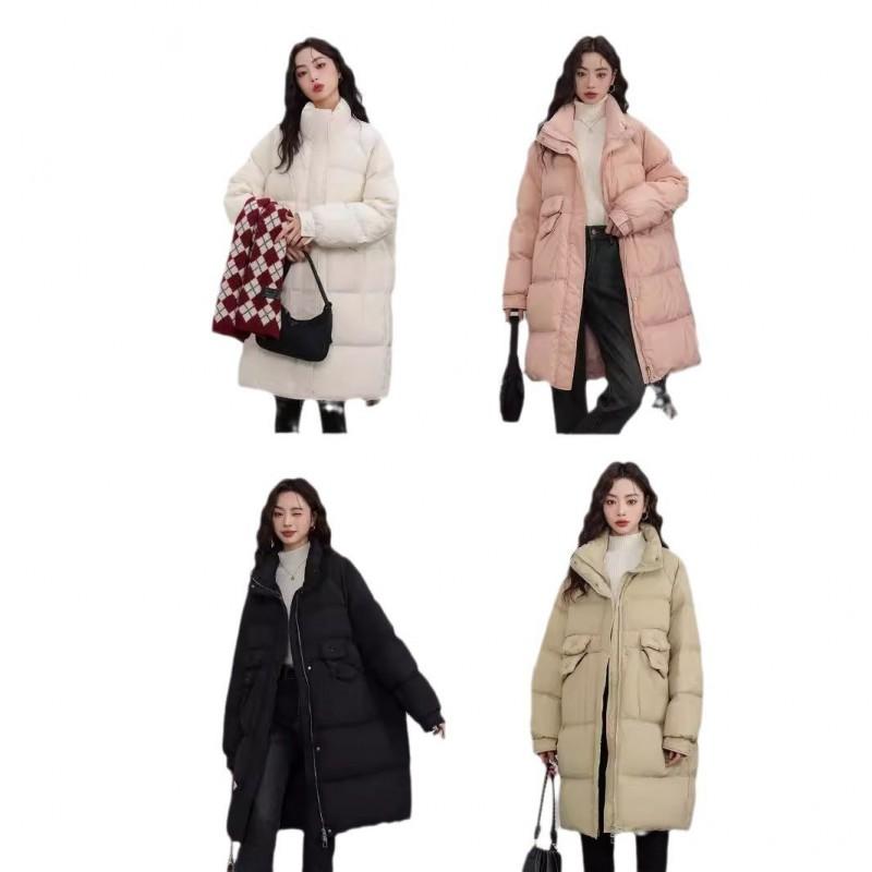 Womens Mid-Length Down Coat With Stand Collar White Duck Fill Candy Colors Slim Fit Winter 2025