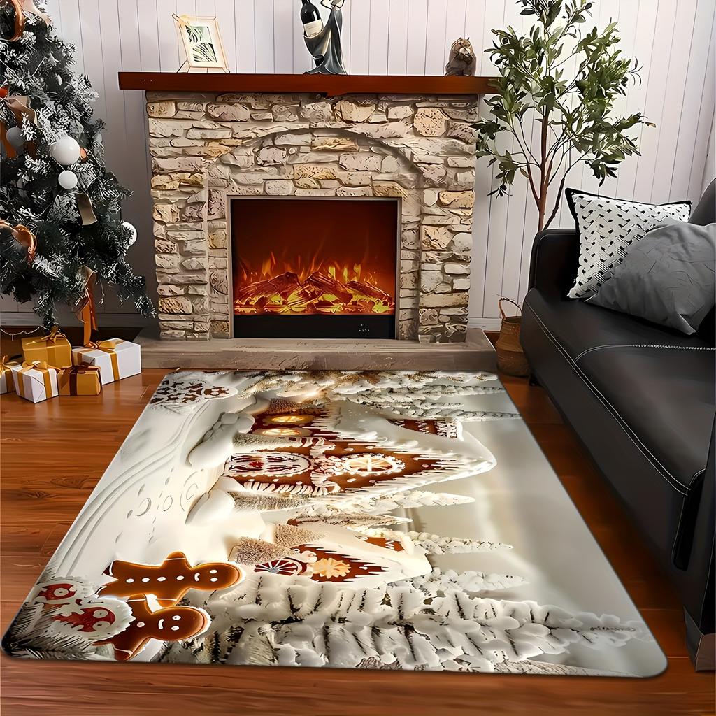 1pc Christmas‑Cabin Print Area Rug, Washable Indoor Floor Mat for Living Room, Bedroom, Dining Room, Warm Home & Room Decor