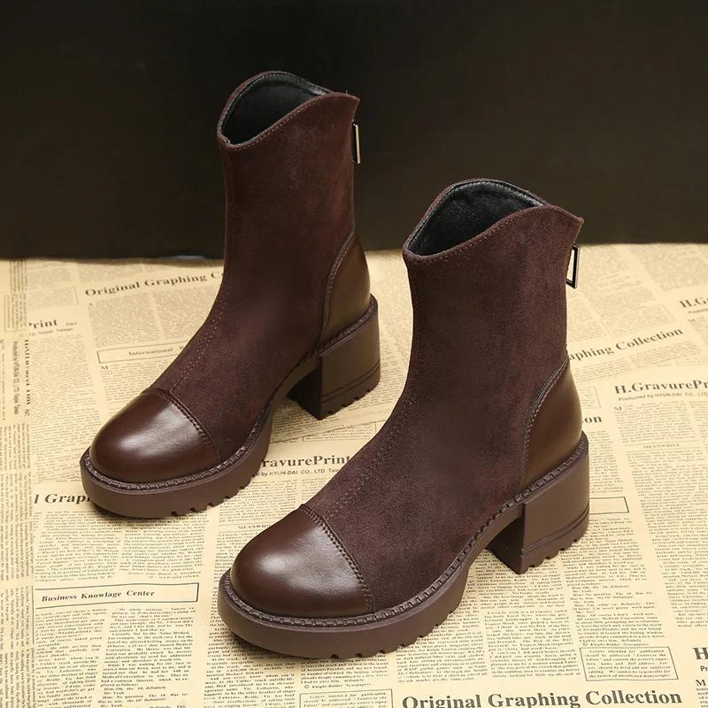 Fashion Women's Boots New Spring Autumn High-heel Boots Platform New British Round Toe Anti Slip Zipper Wear-resistant Fashion Boots