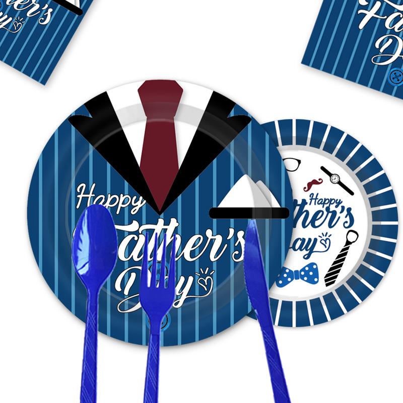 Father'S Day Themed Party Decorations Disposable Paper Plates Tissue Paper Cups Tablecloths Men'S Party Decorations