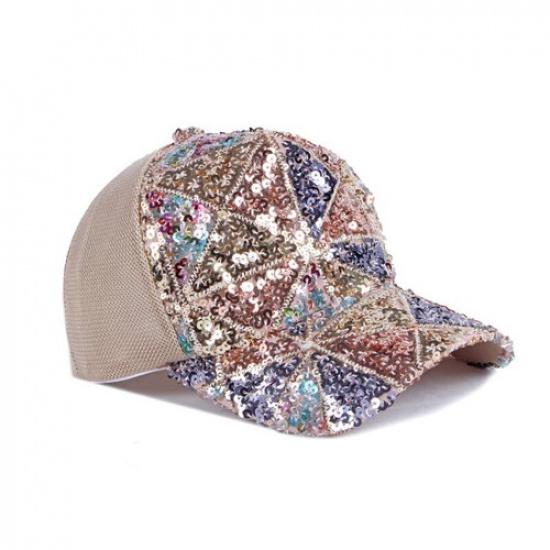 Women Adjustable Glitter Sequin Baseball Cap Sports Casual Mesh Sun Hat Summer