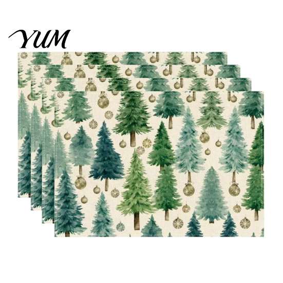 Holiday Party Supplies 4Pcs Christmas Linen Placemat Set, Cartoon Snowman Gingerbread Gnome Table Heat Insulation Pads Mat, Resistant Place