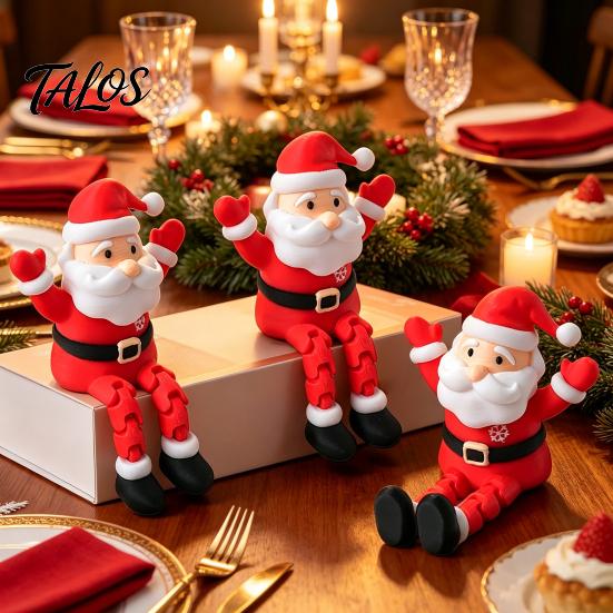 Accesorii Mici pentru Scena de Crăciun Figurină Articulată Moș Crăciun Imprimată 3D, Ornament cu Articulații Mobile Decorațiune pentru Birou, Masă de Crăciun,