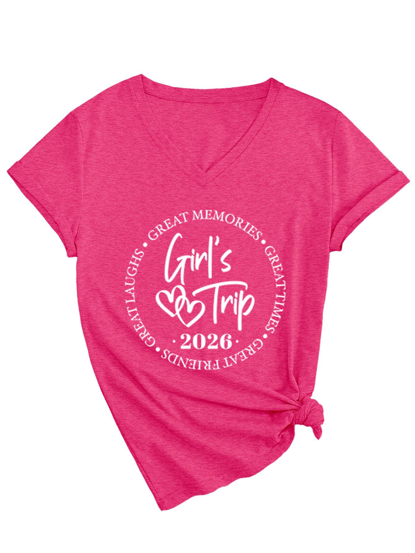 

Casual and comfortable women s girl s trip temperament V-neck short-sleeved T-shirt XXL