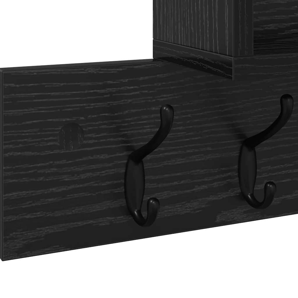 Wall Mounted Nightstand with Shelf Black Oak Effect