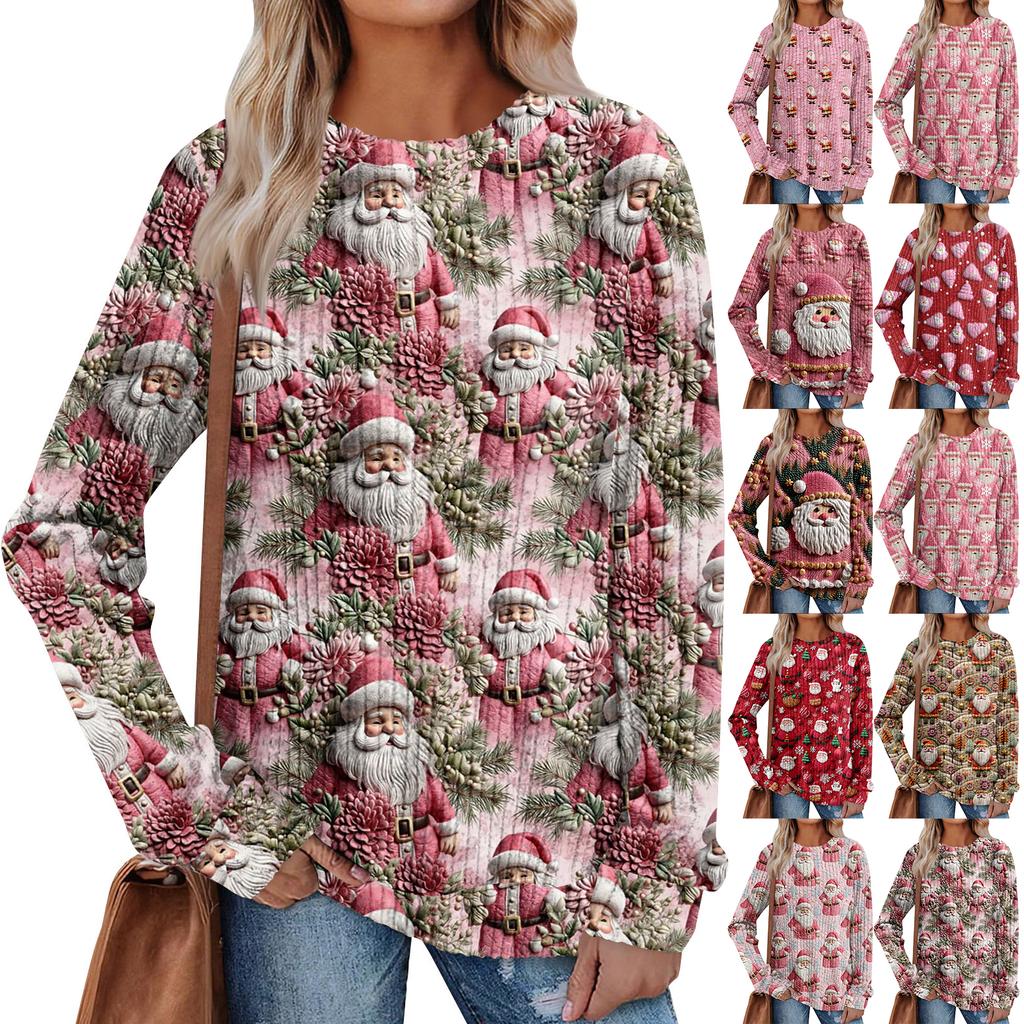 Women's Printed Lightweight Brushed-Cotton Round Neck Top