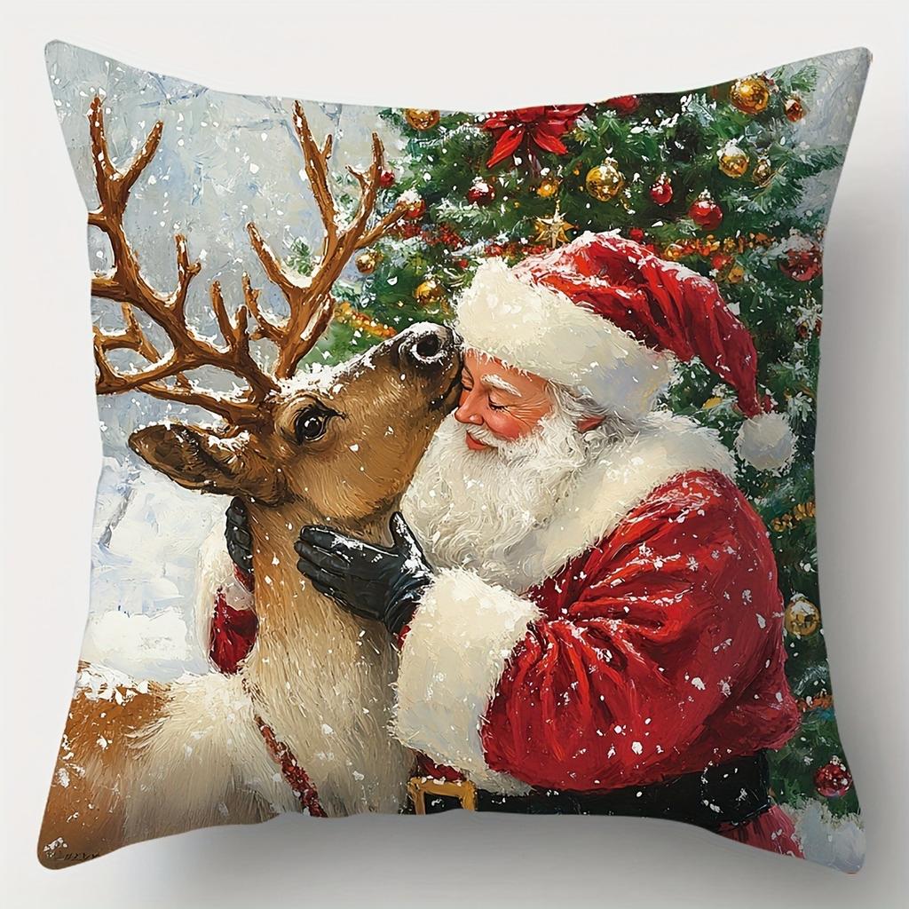 Home Decor Santa, Bells & Christmas Decor Pillow Covers Pattern Cushion Cover Suitable For Sofa Bedroom Car Pillow Cover