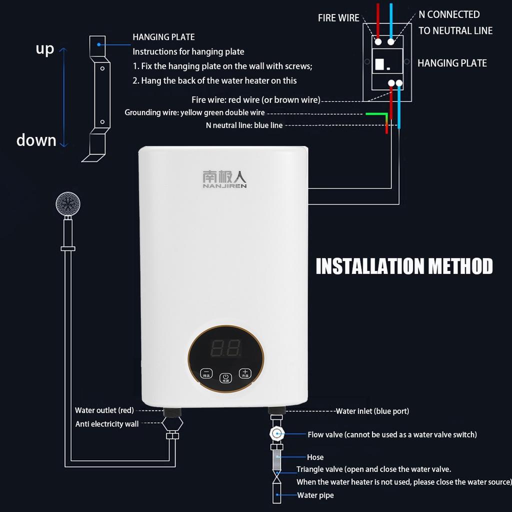 220V IPX4 Waterproof Instant Electric Water Heater Home Intelligent Constant Temperature and Rapid Heating Small Shower Bath Machine 6000W