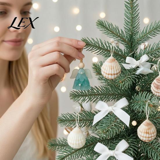 Ocean Theme Home Decor Sea Glass Angel Advent Calendar with 24 Hanging Ornaments for Christmas Tree Decoration, Exquisite Holiday Gift Box Handmade 2D