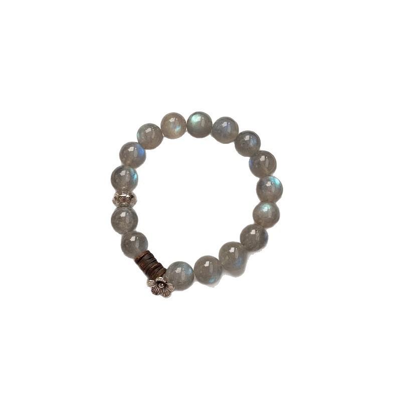 Handmade Gray Moonstone Crystal Bracelet With Agarwood Bead New Chinese Style Zen Womens Single Circle